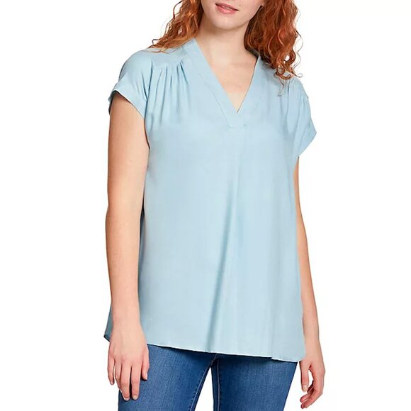 Nine West Women's Lightweight Relaxed Fit Woven Popover V-Neck Top Blue - Picture 1 of 2